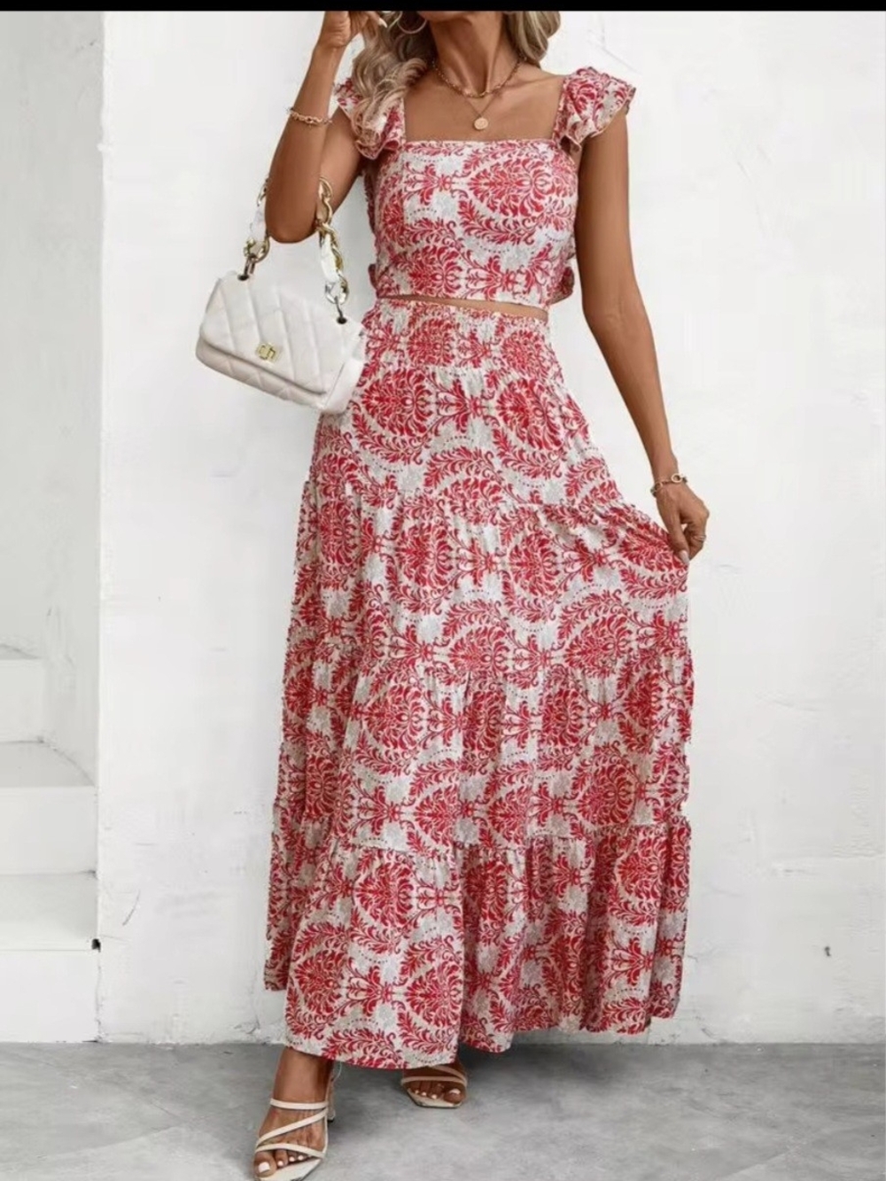 Gypsy Boho Red Maxi Skirt Set Size Xl